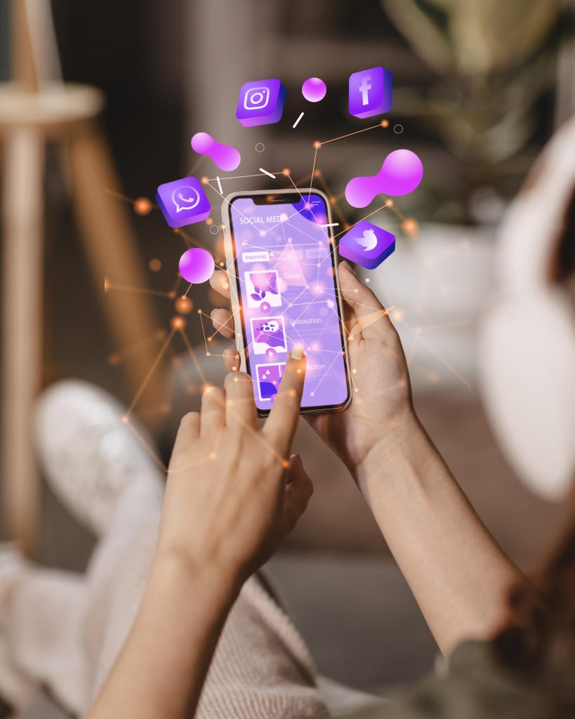 hands holding smartphone social media concept
